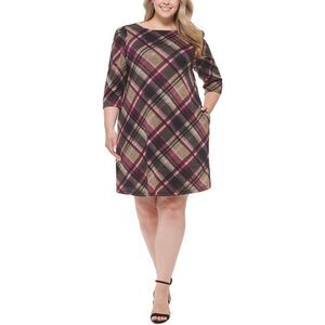Jessica Howard Womens Purple Plaid Polyester Shift Dress Plus NWOT
